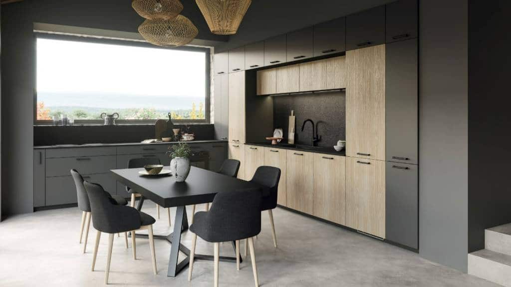cuisine noir et bois design déco
