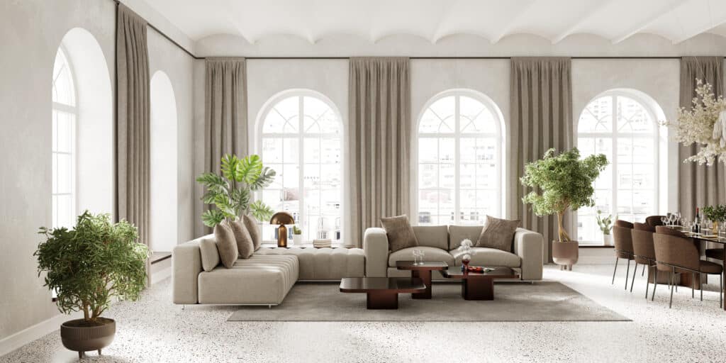 salon avec éléments naturels