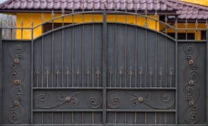 wrought iron gates, ornamental forging, forged elements close u